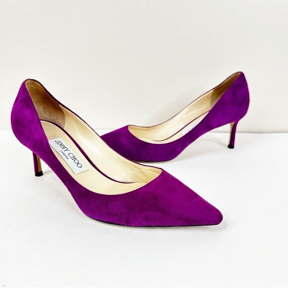 Jimmy Choo Purple Suede Heels Womens 37.5 Slip On Pumps - Picture 2 of 11